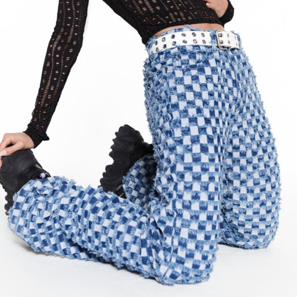 Jaded London Checkered Blue Denim Jeans - Picture 5 of 5